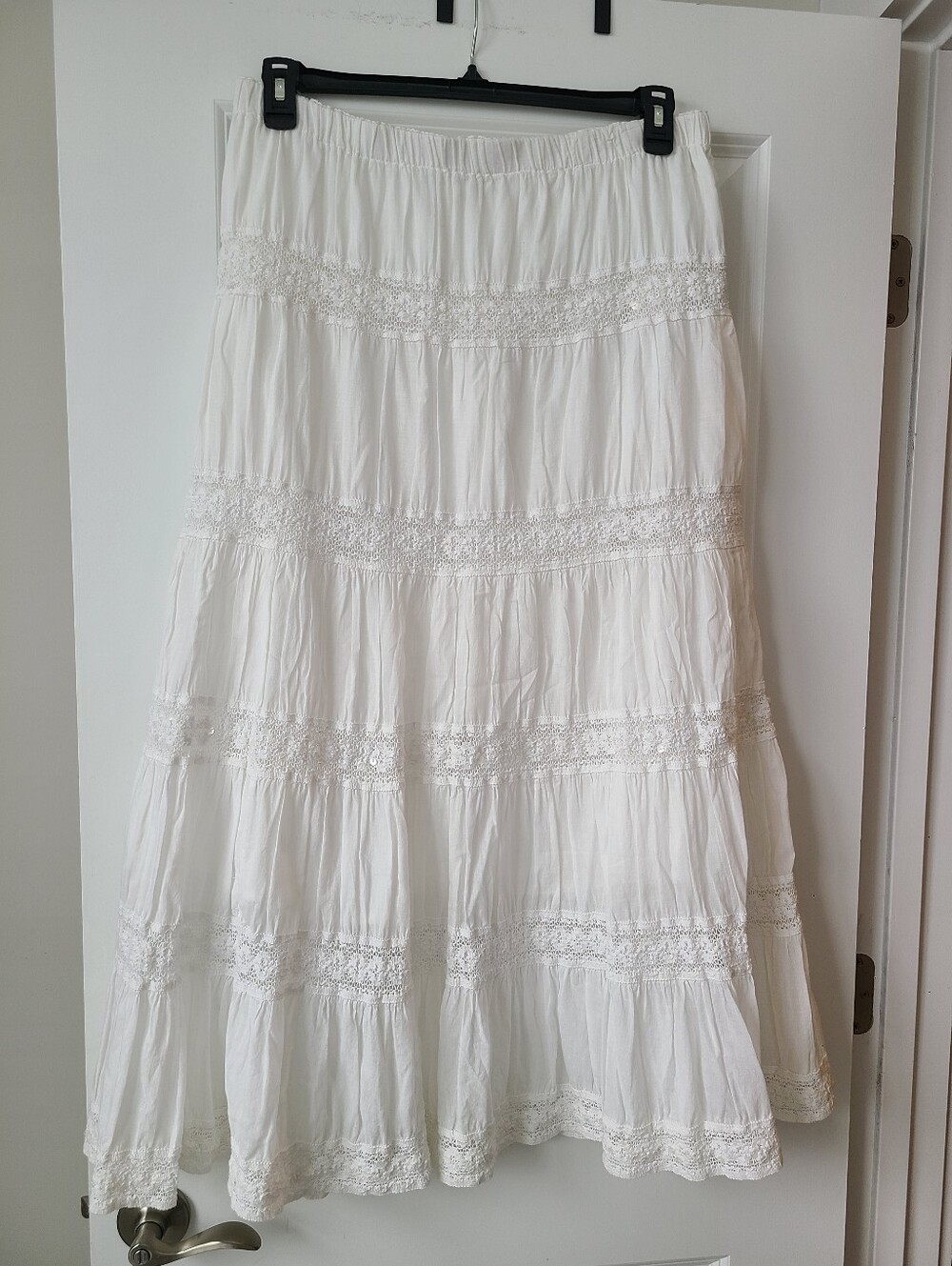 Madison White Lace Tiered Sequin Maxi Boho Skirt